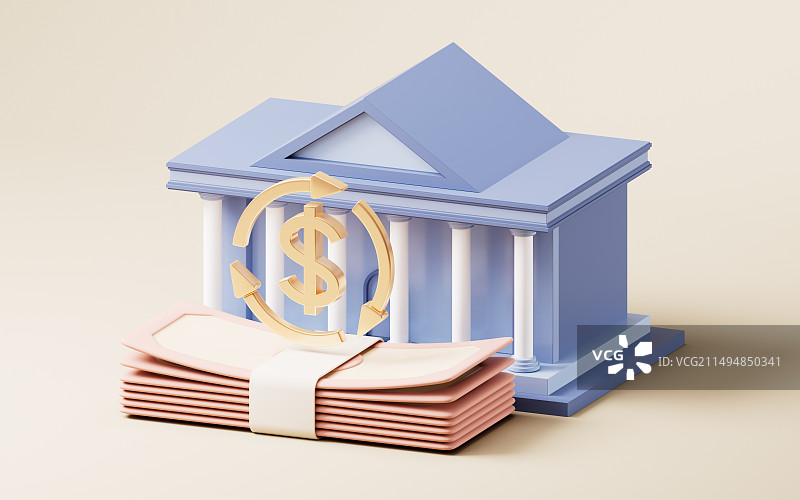 卡通风格银行交易所建筑三维渲染图片素材