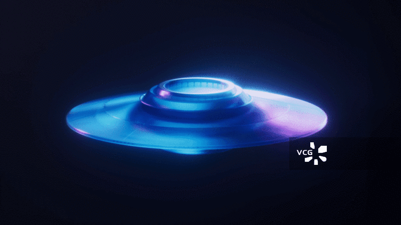 飞碟UFO与霓虹灯光效果循环动画3D渲染图片素材