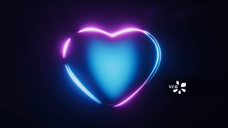 爱心与霓虹灯光效果循环动画3D渲染图片素材