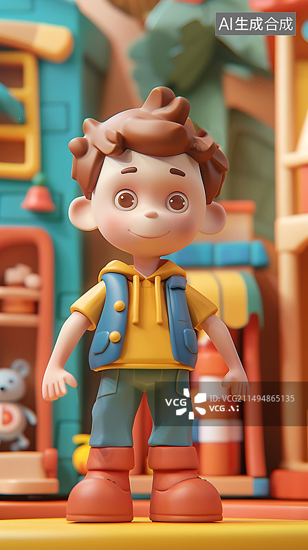 【AI数字艺术】一个站立着男孩粘土三维元素图片素材