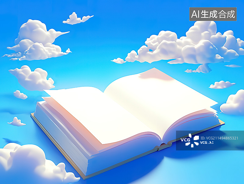【AI数字艺术】蓝天白云下一本打开的书插图图片素材