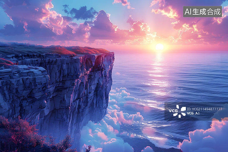 【AI数字艺术】AIGC:海边的悬崖峭壁，壮观自然风景，背景 插图图片素材