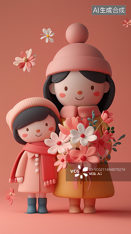 【AI数字艺术】女儿送妈妈鲜花图片素材