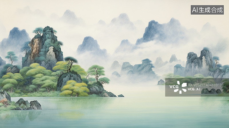 【AI数字艺术】中国山水画图片素材