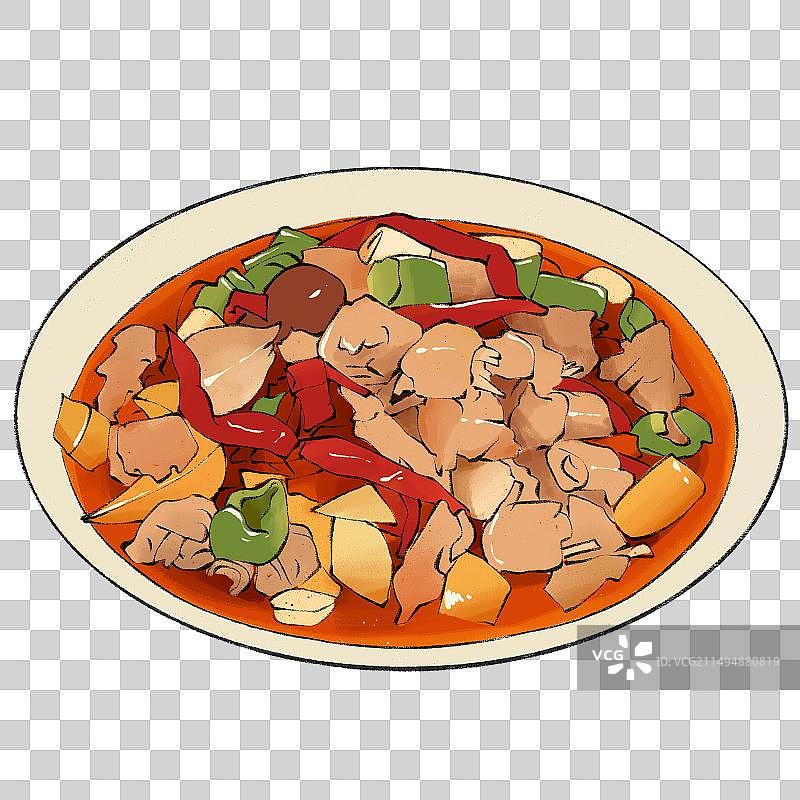 新疆大盘鸡特色美食土特产手绘插画图片素材