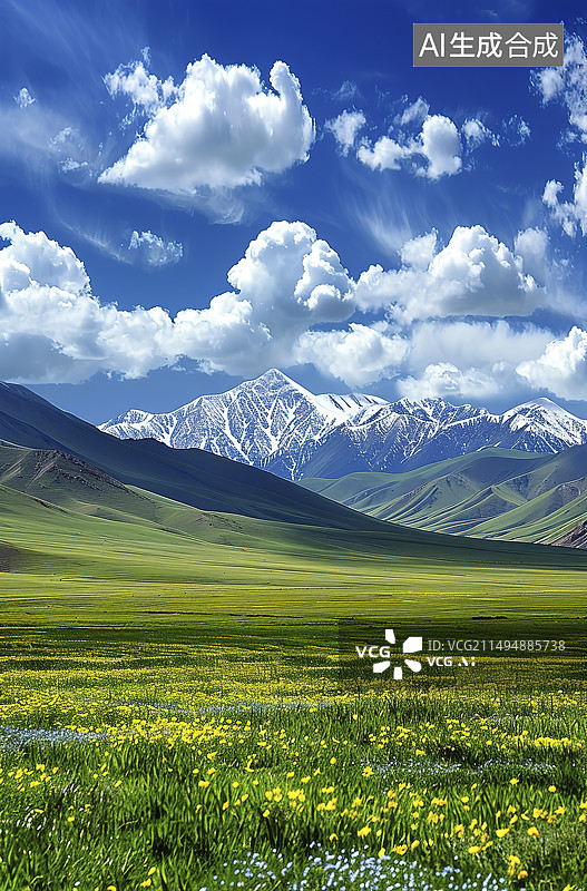 【AI数字艺术】开满野花的草原图片素材