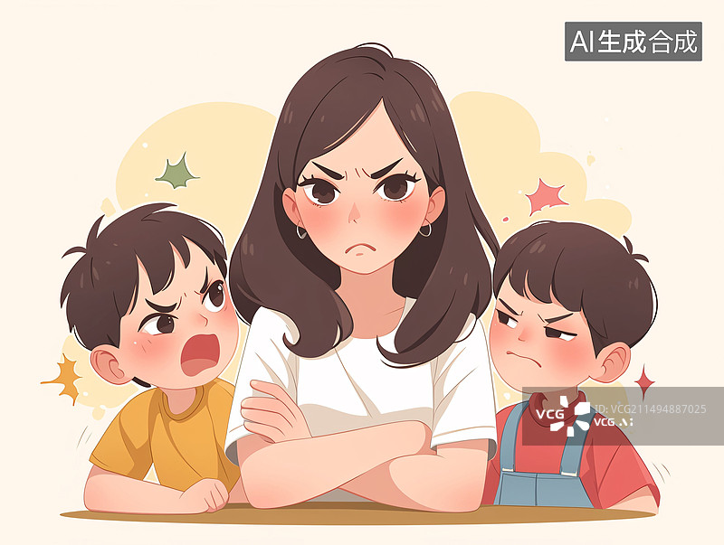 【AI数字艺术】母亲节儿童节母子生气家庭室内场景插画图片素材