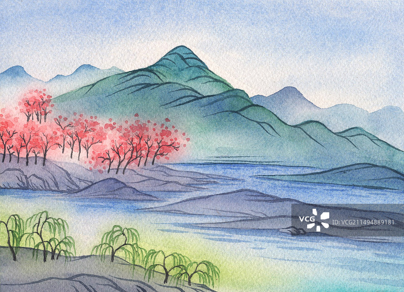 桃红柳绿图片素材