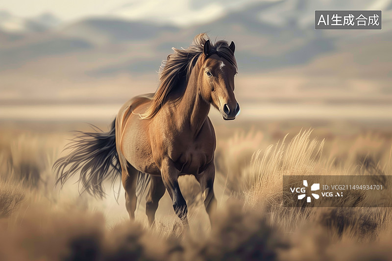 【AI数字艺术】草原上奔跑的的野马图片素材