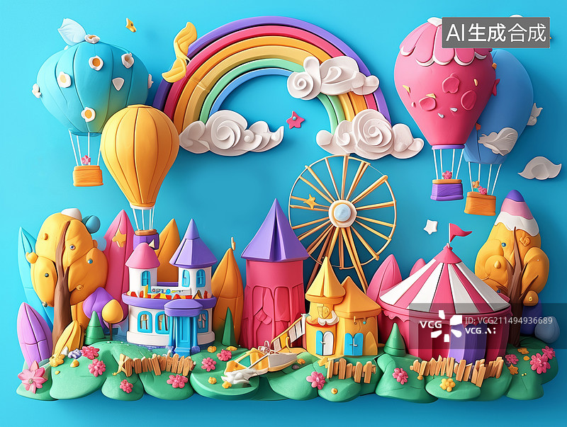 【AI数字艺术】可爱的黏土动画玩具卡通游乐园图片素材