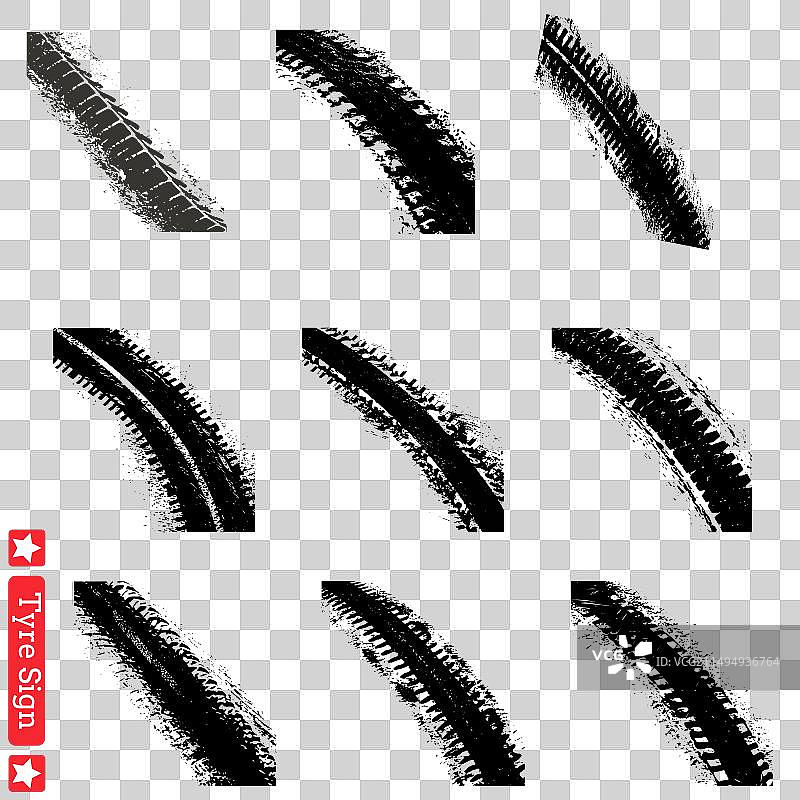 汽车车轮痕迹橡胶轮胎印花套装图片素材