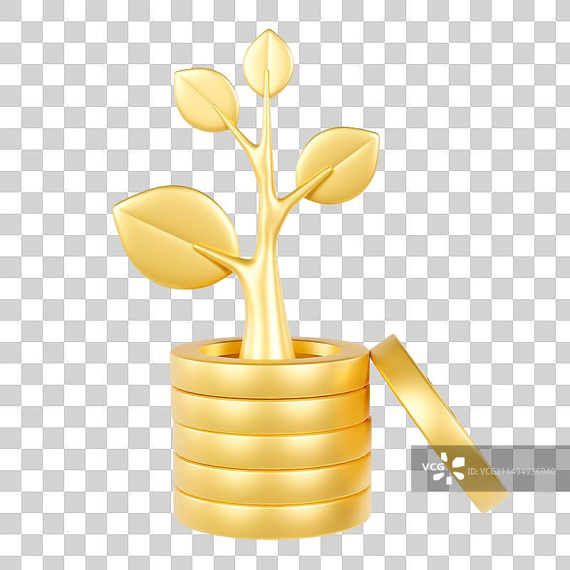 3D立体发财树金币金融理财元素图片素材