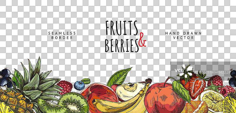 水果和浆果的明亮卡片边框图片素材
