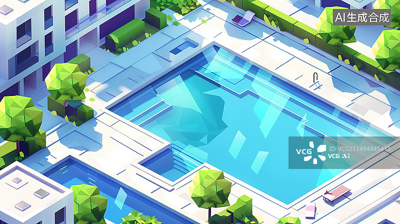 【AI数字艺术】航拍酒店游泳池图片素材