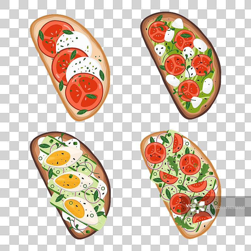 搭配不同食材的烤面包小吃图片素材