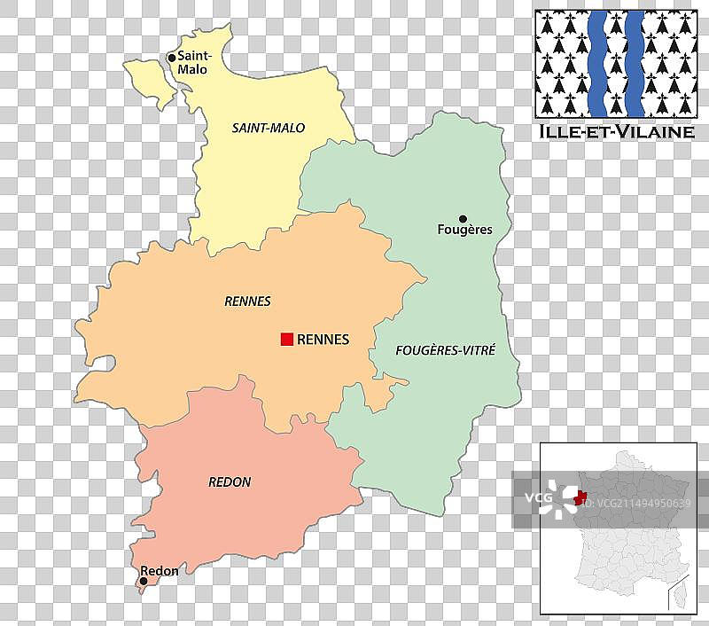 布列塔尼伊勒-维莱讷省地图图片素材