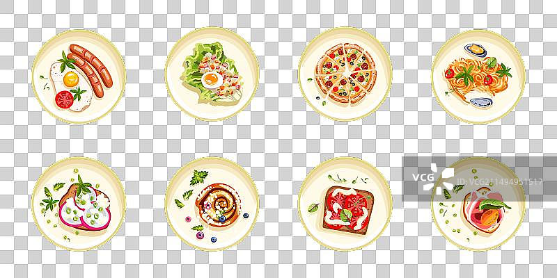 白色餐盘上的健康菜肴合集图片素材