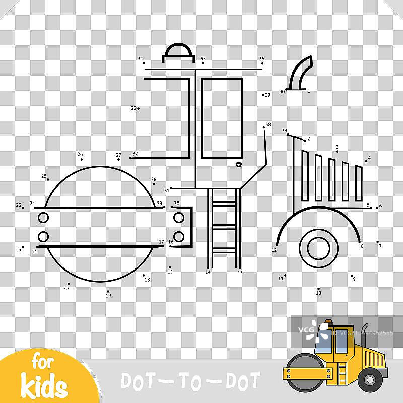 儿童教育数字连线游戏：压路机图片素材