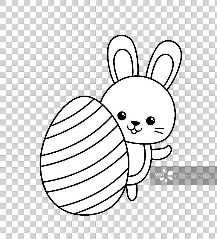 大复活节彩蛋和兔子涂色页图片素材