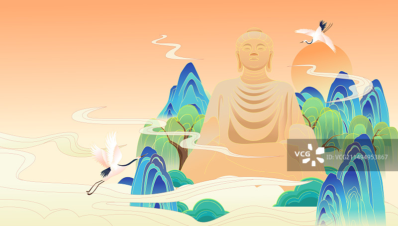 国风洛阳城市地标建筑矢量插画海报图片素材