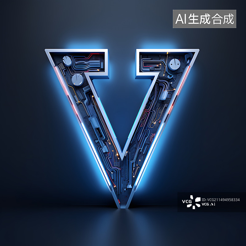 【AI数字艺术】科技感字母V图片素材