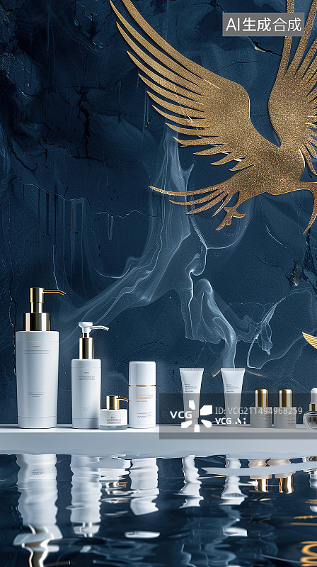 【AI数字艺术】水面上化妆用品产品展台图片素材