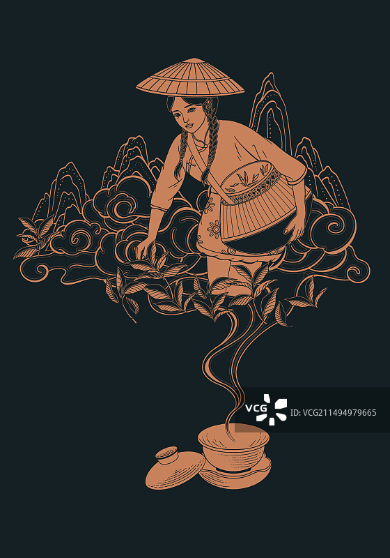 采茶女版画设计图片素材