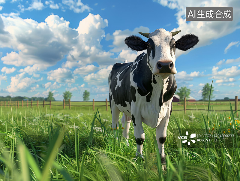 【AI数字艺术】奶牛阳光牧场中景图片素材