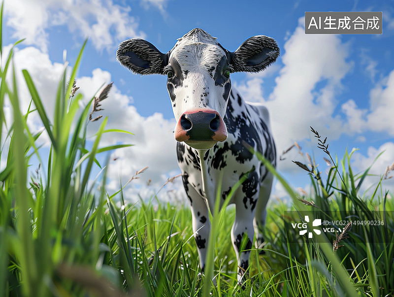 【AI数字艺术】奶牛阳光牧场近景图片素材