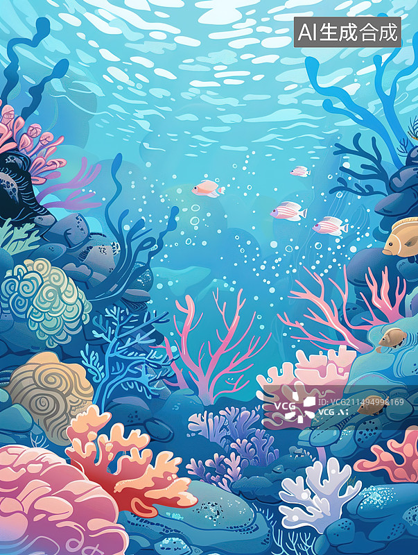 【AI数字艺术】插画的海洋世界 珊瑚 水下美景图片素材