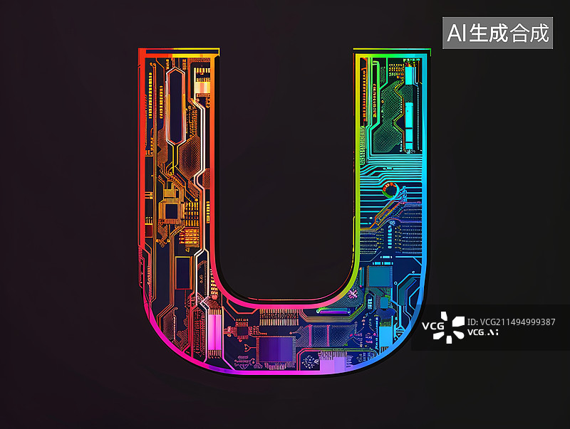 【AI数字艺术】人工智能概念电路板ai字母字体设计图标元素图片素材