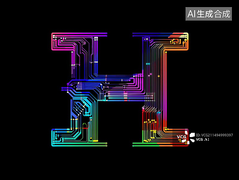 【AI数字艺术】人工智能概念电路板ai字母字体设计图标元素图片素材