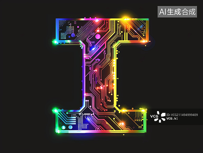 【AI数字艺术】人工智能概念电路板ai字母字体设计图标元素图片素材