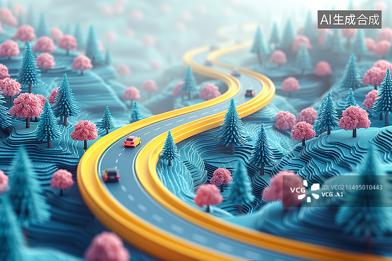 【AI数字艺术】城市风光-花海公路汽车图片素材