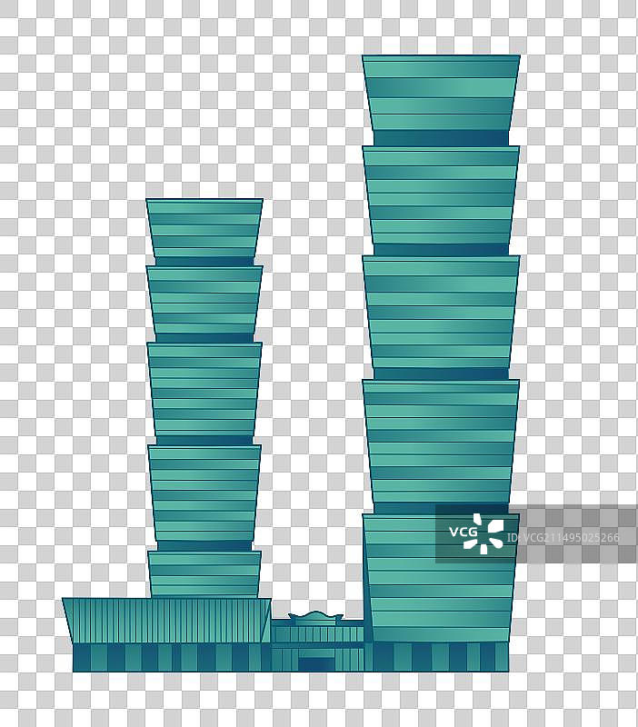 国风青岛印象城市地标建筑青岛美高梅大厦矢量插画元素图片素材