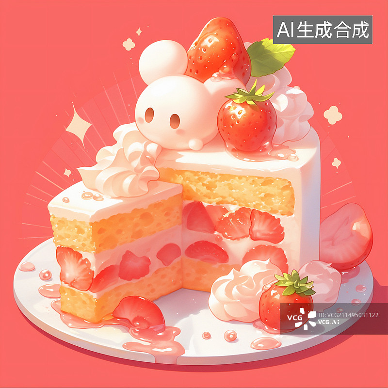 【AI数字艺术】草妹奶油蛋糕图片素材