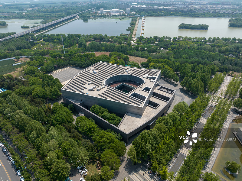 中国山东省淄博市临淄区足球博物馆航拍图片素材