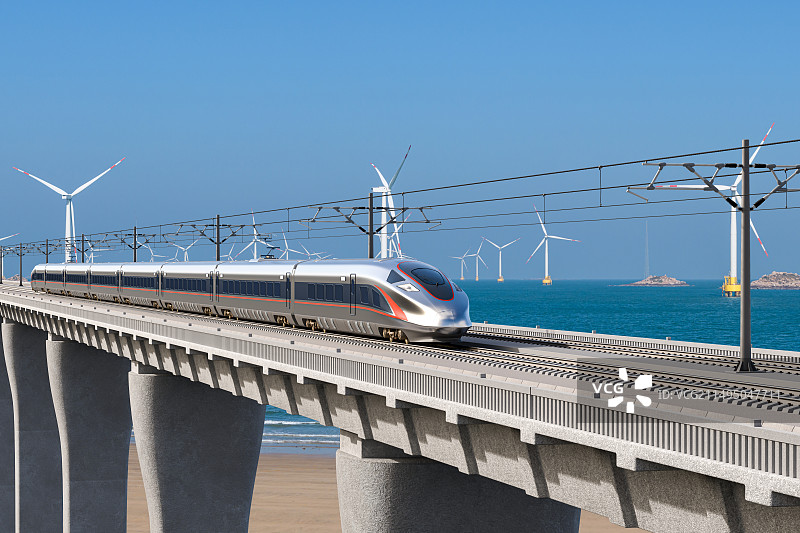 高速铁路与海上风力发电站图片素材