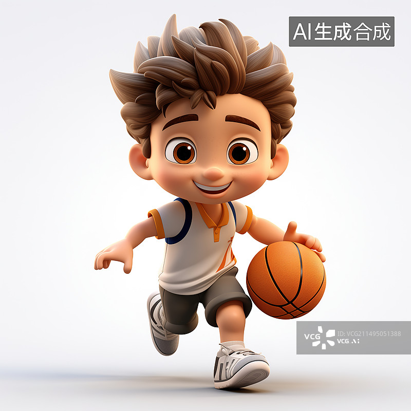 【AI数字艺术】打篮球的卡通男孩 体育运动图片素材