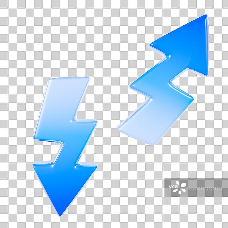 3D立体渐变蓝色玻璃风箭头涨价降价图标元素图片素材