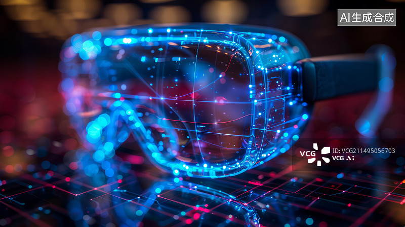 【AI数字艺术】3D渲染虚拟现实技术VR眼镜科技感元宇宙概念图片素材