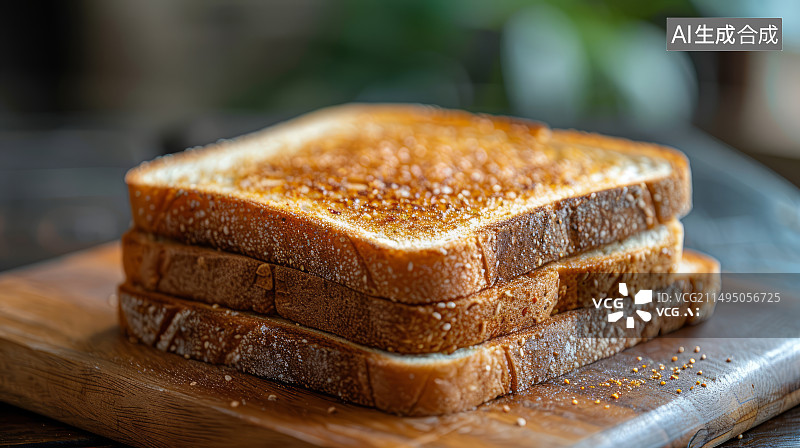 【AI数字艺术】新鲜烘焙的全麦吐司面包片图片素材