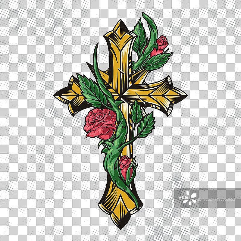 彩色复古花卉十字标志图片素材