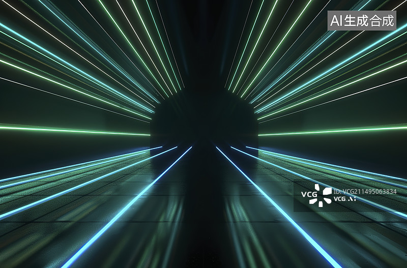 【AI数字艺术】蓝色灯光下的彩色光线图片素材