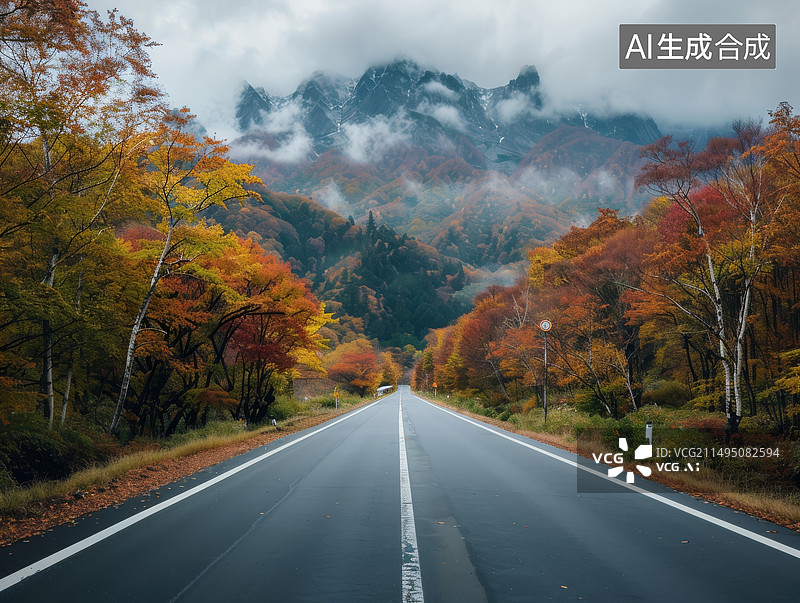 【AI数字艺术】户外公路特写两侧树木图片素材