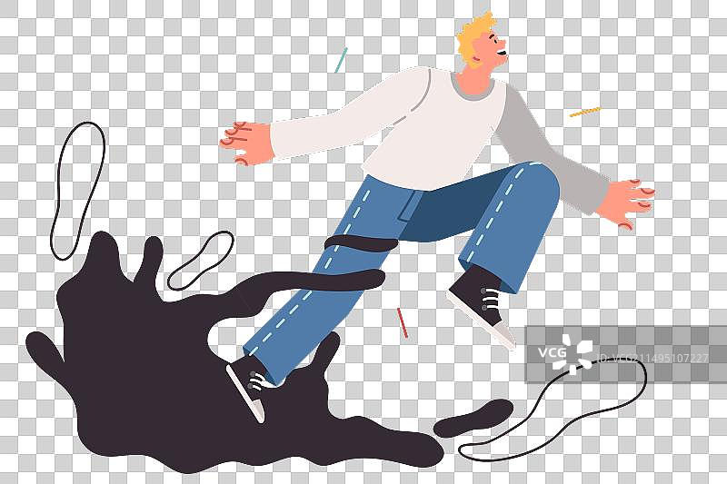 男人摆脱问题并逃脱图片素材