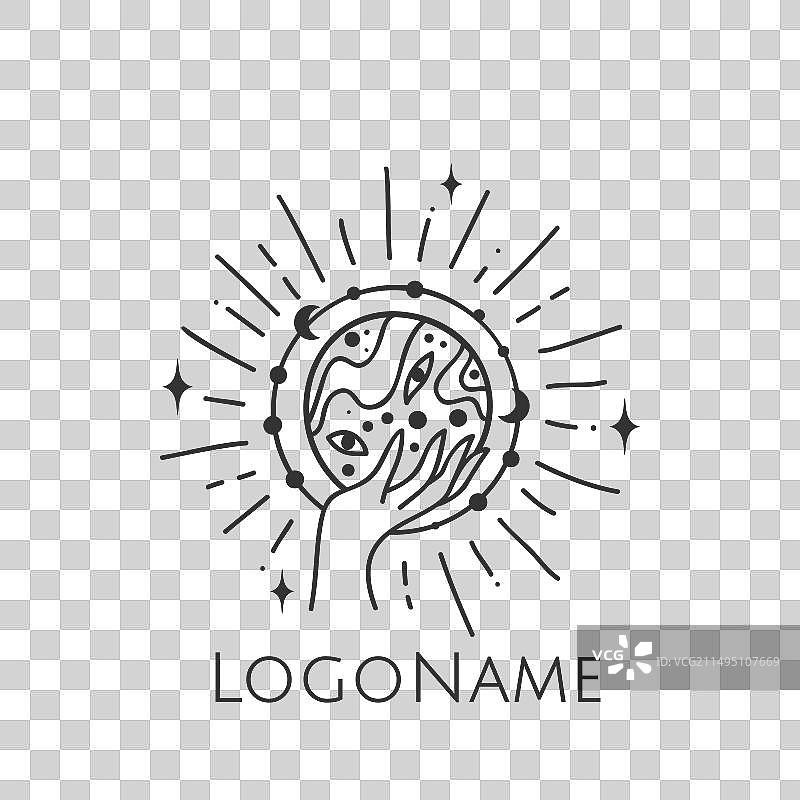 手绘线条手和星体设计图片素材