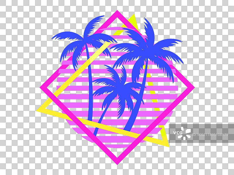 80年代日落时分的复古科幻棕榈树图片素材