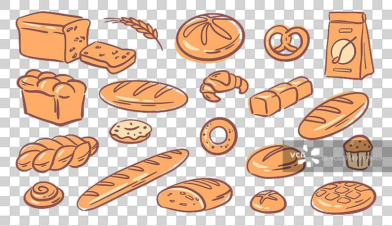 新鲜出炉的糕点面包和法棍图片素材