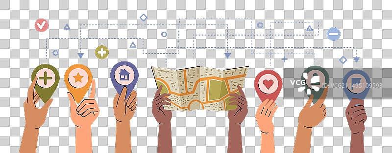 手持导航图钉和地图图片素材